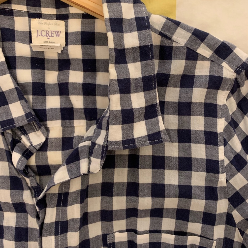 Light cotton poplin navy and white gingham shirt